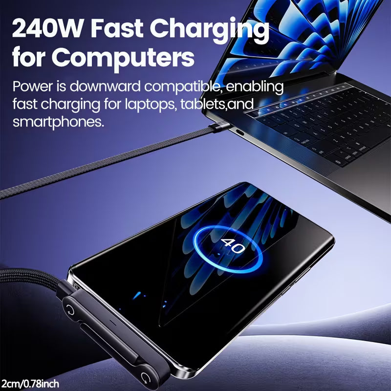 240W Fast Data Charging Cable 2M | Foldable Phone Holder Vertical & Horizontal Screen | Type C to Type C