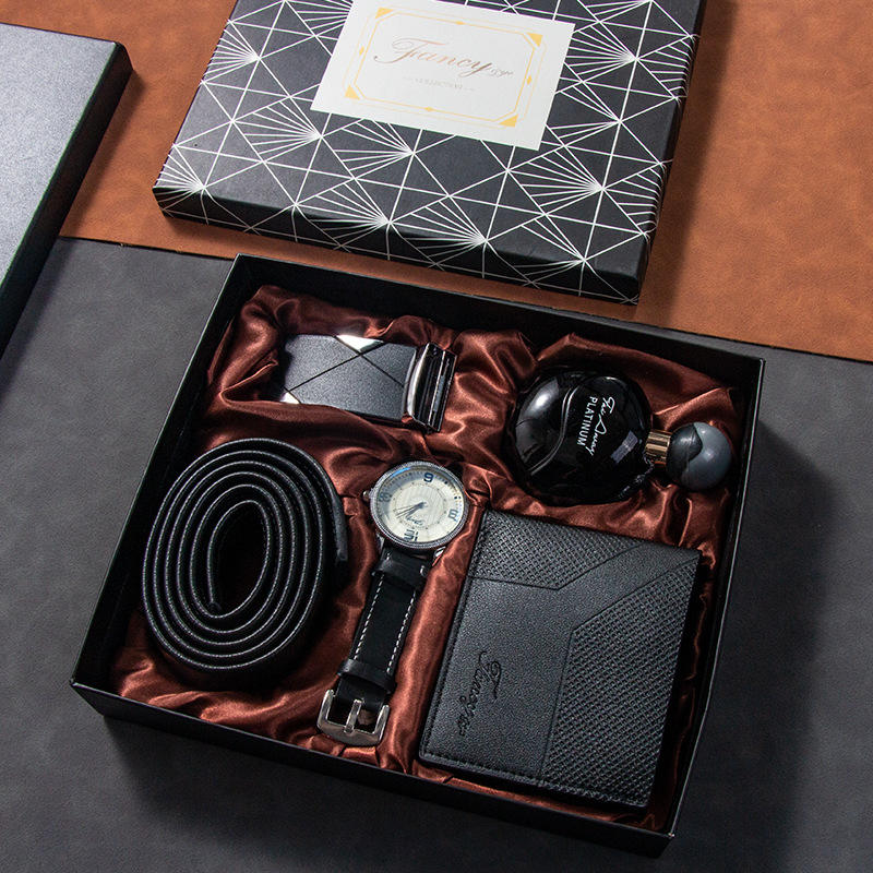Watch Set Men's Wallet Perfume Keychain Pen Festive Gift Set for Men