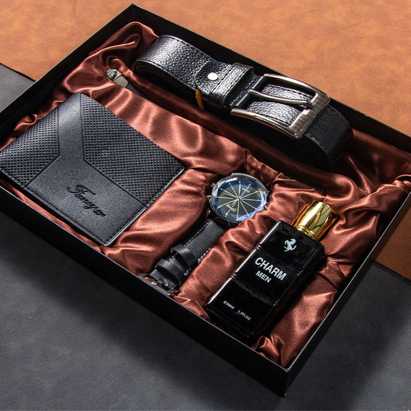 Watch Set Men's Wallet Perfume Keychain Pen Festive Gift Set for Men