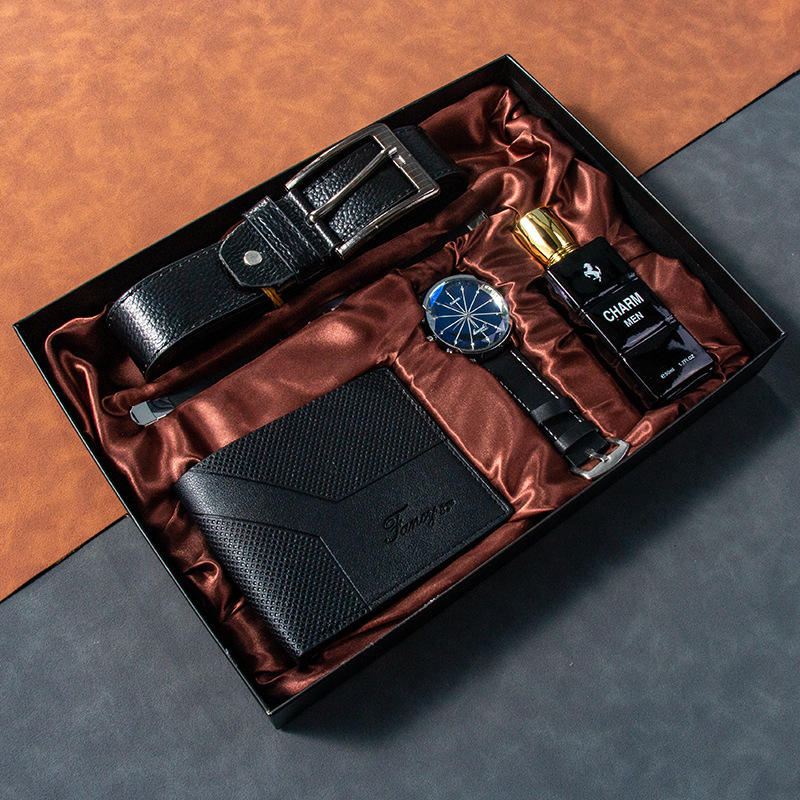 Watch Set Men's Wallet Perfume Keychain Pen Festive Gift Set for Men