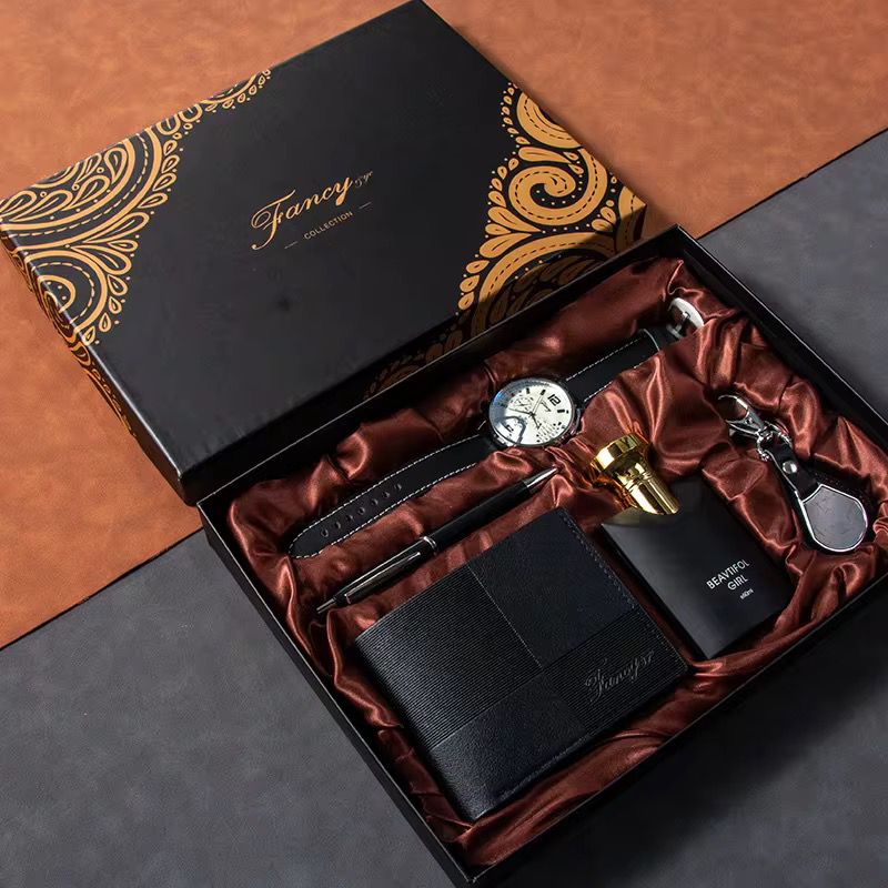 Watch Set Men's Wallet Perfume Keychain Pen Festive Gift Set for Men